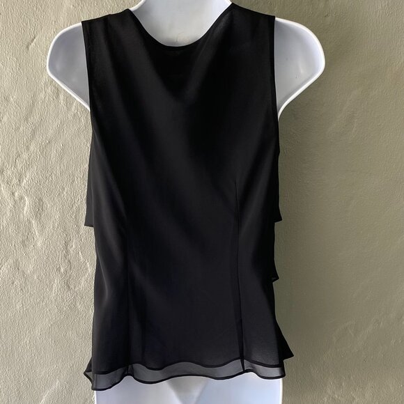 ANN TAYLOR LOFT BLACK SHEER LAYERED RUFFLE SLEEVELESS BLOUSE' - Picture 3 of 3